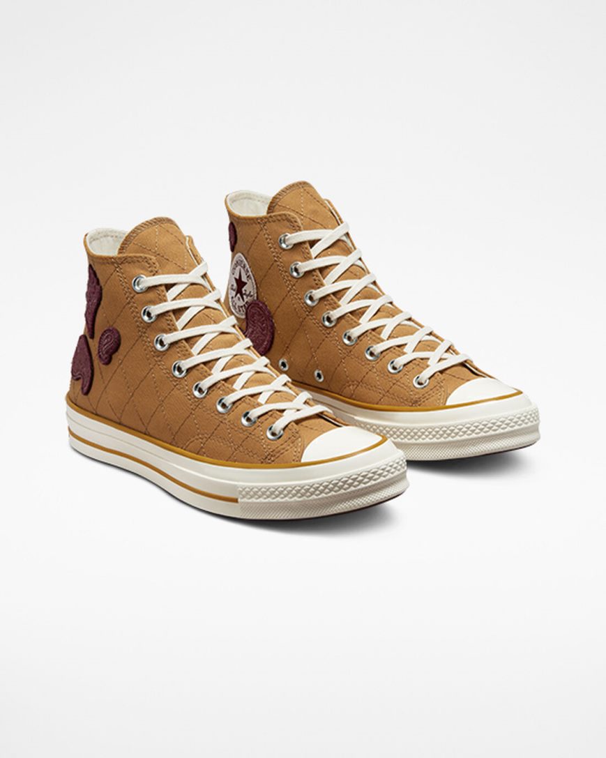 Tenis Converse Chuck 70 Crafted Patches Cano Alto Feminino Laranja Bordeaux Escuro | PT R004957